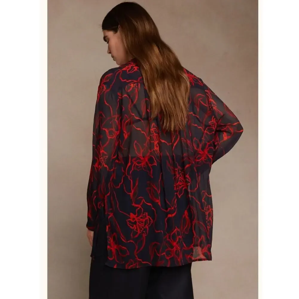 Chan Luu Sheer Black and Red Floral Blouse - Picture 7 of 9